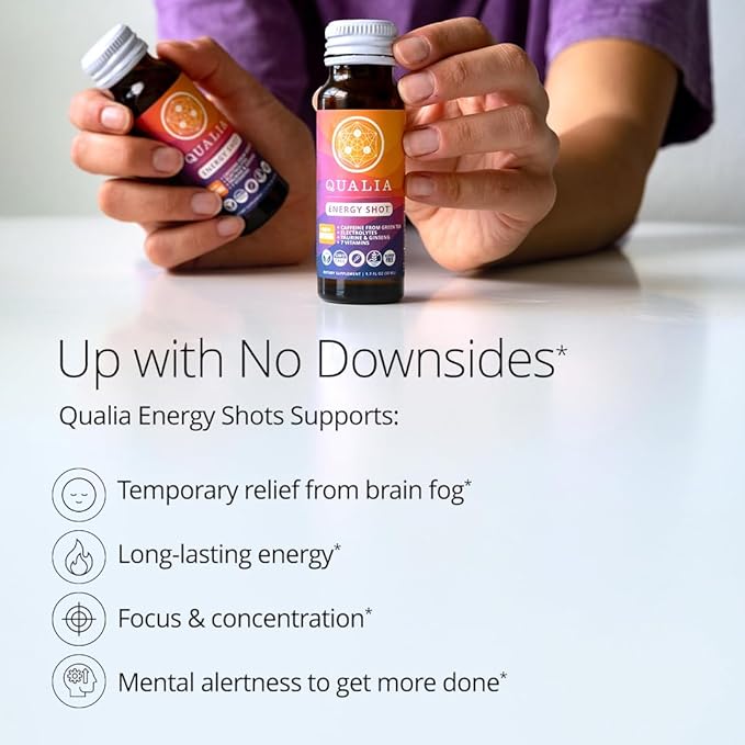 Qualia Energy Shot: Naturopathic Doctor-Formulated w/Ginseng, Lutein, Taurine, B. Vitamin Complex, Magnesium | Combats Brain Fog, Enhances Focus, Productivity | Zero Artificial Ingredients | 10 Shots