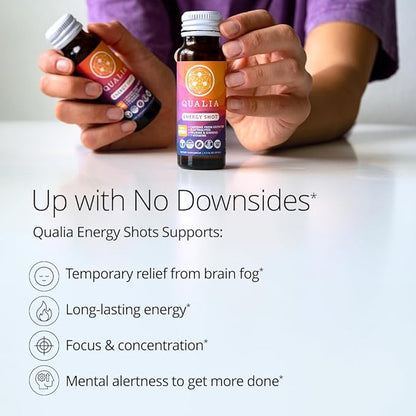 Qualia Energy Shot: Naturopathic Doctor-Formulated w/Ginseng, Lutein, Taurine, B. Vitamin Complex, Magnesium | Combats Brain Fog, Enhances Focus, Productivity | Zero Artificial Ingredients | 10 Shots