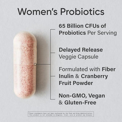 Sports Research Probiotics with Prebiotics & Cranberry | Women's Probiotic Blend with 65 Billion CFU at Expiration | Gluten Free, Non-GMO Verified & Vegan Certified (30 Count)