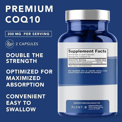 CoQ10 200mg Softgels ǀ Premium Rapid Release Coenzyme Q10 ǀ Heart Supplement, Energy Production, Immune Support ǀ 60 Liquid Capsules