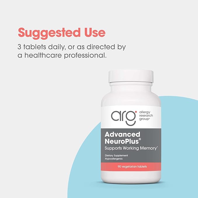 Allergy Research Group Advanced NeuroPlus Supplement - Memory & Focus Support, for Brain Function Health, Lion's Mane, Vegetarian Capsules - 90 Count