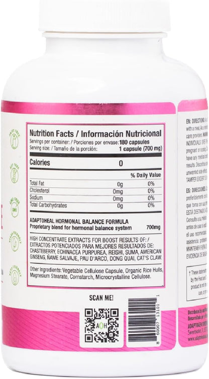 Hormone Balance for Women - Adaptogens Supplement - Vitex, Ginseng and Cat’s Claw – Vegan, Gluten and Dairy Free (180 Capsules / 700 mg)