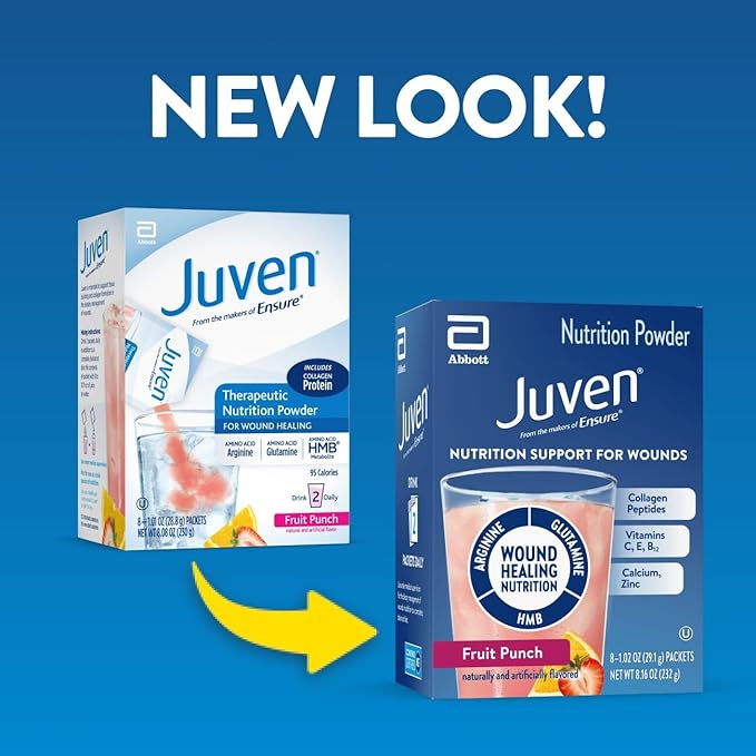Juven Therapeutic Nutrition Drink Powder Including Collagen Peptides, Amino Acids, and HMB For Wound Healing Support, Fruit Punch, 48 Packets