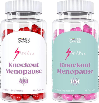 Knockout Menopause AM/PM Natural Relief Bundle Menopause Supplements for Women, Natural Menopause + Perimenopause Multi-Symptom Relief for Daytime and Nighttime Symptoms (1 Month Supply) (Bundle)