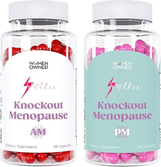 Knockout Menopause AM/PM Natural Relief Bundle Menopause Supplements for Women, Natural Menopause + Perimenopause Multi-Symptom Relief for Daytime and Nighttime Symptoms (1 Month Supply) (Bundle)