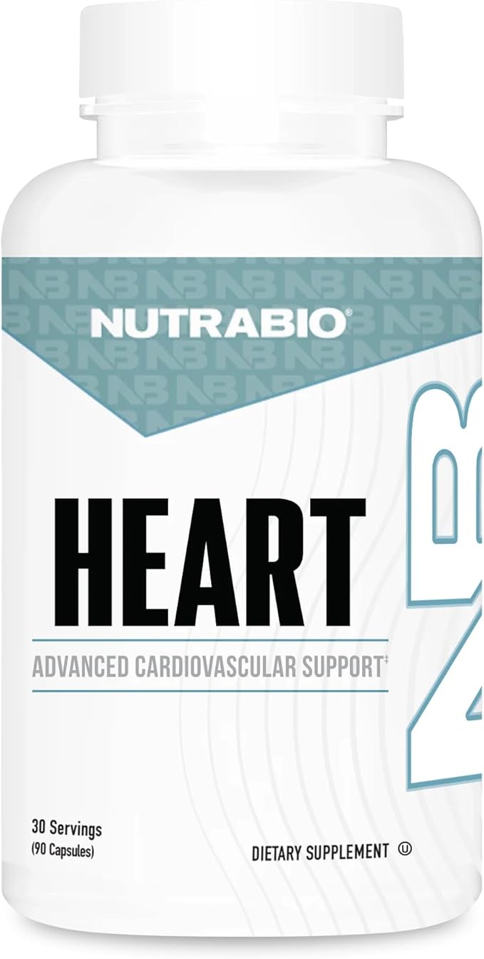 NutraBio Heart- Heart Health Supplements, Cardiovascular Supplement, Cholesterol, Circulatory & Healthy Blood Pressure Support- 90 Capsules