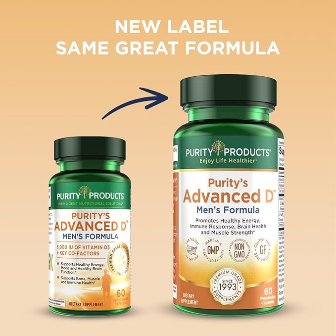 Purity Products Dr. Cannell's Advanced Vitamin D Men's Formula Packed with Vitamin D, Vitamin K2, Zinc, Magnesium Citrate, Boron and Taurine - 60 Vegetarian Capsules