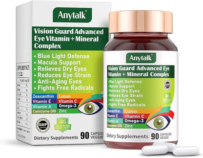 Lutein Eye Vitamins - Eye Health Supplements for Macular Pigment & Dry Eye, Contains Lutein, Zeaxanthin, Zinc, Omega-3, Vitamins C & E to Adult Support Healthy Vision (90 Capsules)