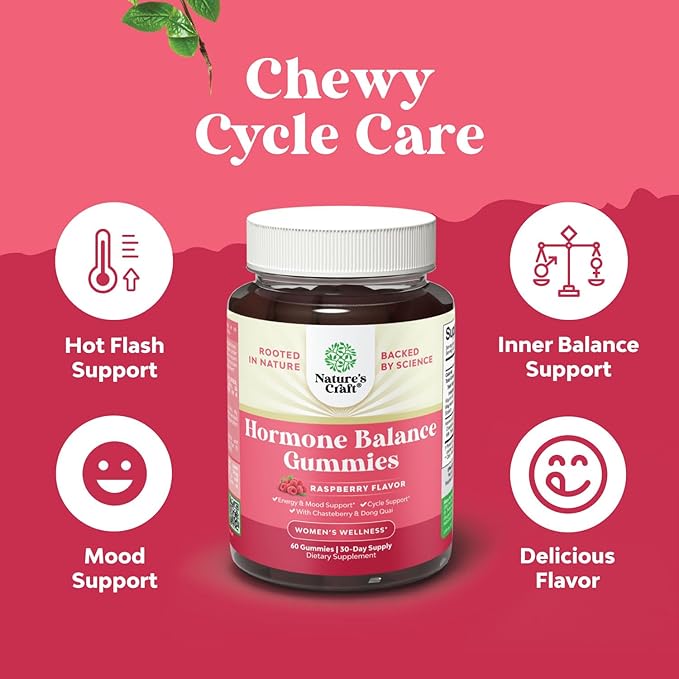 Hormone Balance for Women Gummies of All Ages - PMS Support Supplement for Women, Regulate Menstrual Cycle & Hormonal Balance, Menopause & Mood Swings with Vitamin B6 & Dong Quai - 60 Chews