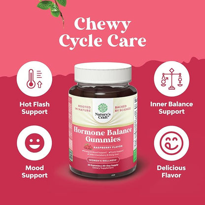 Hormone Balance for Women Gummies of All Ages - PMS Support Supplement for Women, Regulate Menstrual Cycle & Hormonal Balance, Menopause & Mood Swings with Vitamin B6 & Dong Quai - 60 Chews
