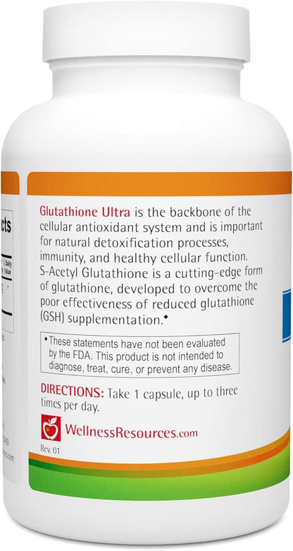 Wellness Resources Glutathione Ultra Supplement - Bioavailable S-Acetyl L-Glutathione (SAG) - Antioxidant, Detox & Cellular Health Immune Support - High Absorption, Non-GMO, Gluten-Free, 90 Capsules