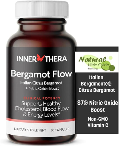 Bergamot Flow Italian Citrus Bergamot + S7 Nitric Oxide, Bergamot Supplement for High Cholesterol - Increase Blood Flow, Circulation & Energy Levels - Made with Patented Italian Bergamonte Extract