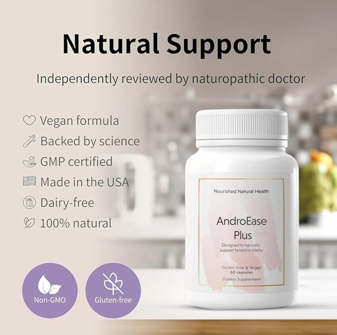 Nourished AndroEase Plus for Women’s Health - Vegan Supplement with Zinc & Saw Palmetto for Wellness Support, Vitality, and Daily Balance - Natural Formula for Women’s Care (360 Capsules)
