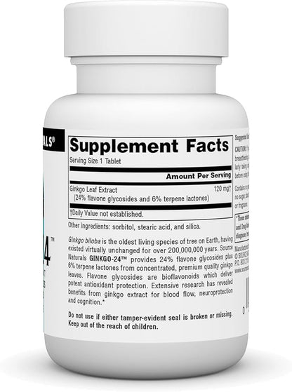 Source Naturals Ginkgo-24 - Ginkgo Biloba Extract 120 mg Supports Mental Acuity - 30 Tablets