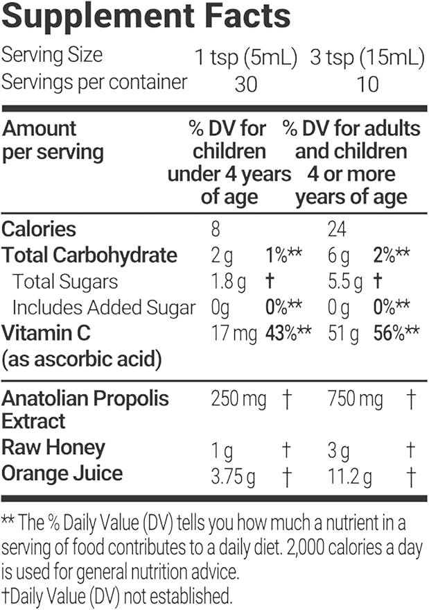 BEE and You Propolis Extract Cough Syrup w/Vitamin C, Soothing Honey, Natural Immune Support, Sore Throat Relief, Antioxidants, for Kids & Adults, 5 Fl Oz, for Men and Women