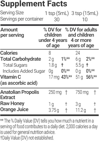 BEE and You Propolis Extract Cough Syrup w/Vitamin C, Soothing Honey, Natural Immune Support, Sore Throat Relief, Antioxidants, for Kids & Adults, 5 Fl Oz, for Men and Women
