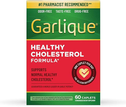 Garlique Garlic Extract Supplement, Healthy Blood Pressure Formula, 1800 mcg allicin, Odorless & Vegan, 60 Caplets