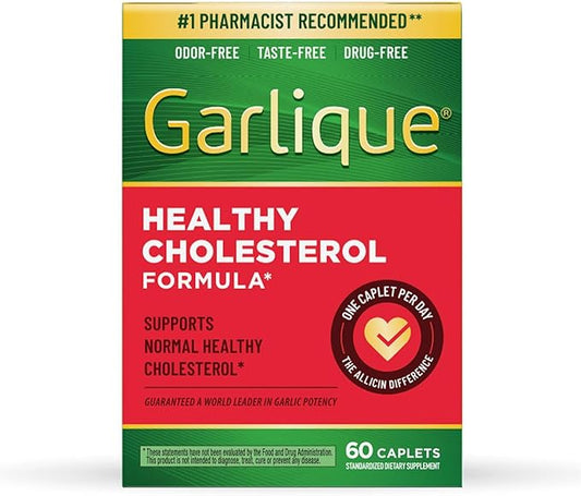 Garlique Garlic Extract Supplement, Healthy Blood Pressure Formula, 1800 mcg allicin, Odorless & Vegan, 60 Caplets
