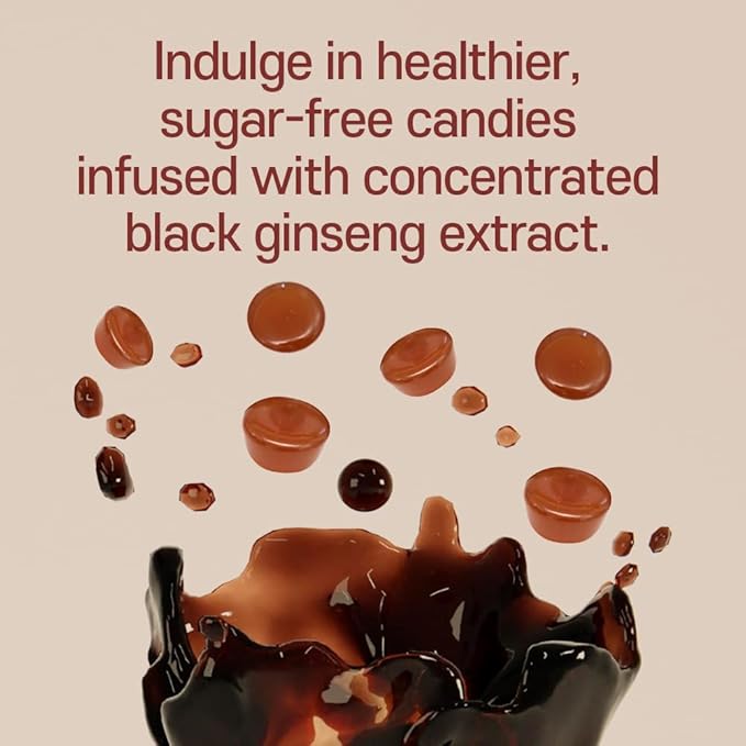 Korean Panax Black Ginseng Candy Real Sugar Free (200g X 2 Bags (400g)) - NO Corn Syrup. Smooth, Breath Refresher, Healthy Candy, Best Taste and Sugar Free, Energy Candy