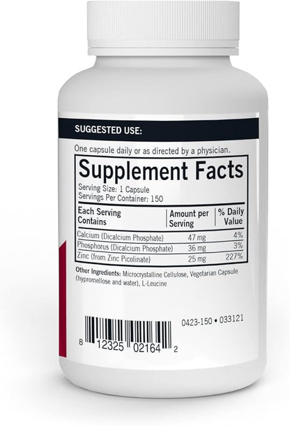Kirkman – Zinc Picolinate 25 mg - Hypoallergenic – 150 Vegetarian Capsules – Gluten Free – Casein Free – Minerals