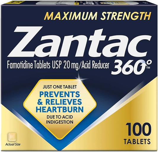 Zantac 360 Maximum Strength Tablets, 100 Count, Heartburn Prevention and Relief, 20 mg