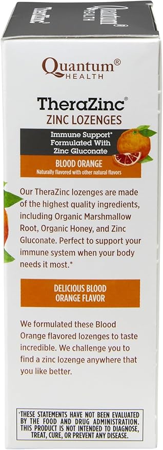 Quantum Health TheraZinc USDA Organic Zinc Lozenges|Blood Orange|Immune Support Formulated with Zinc Gluconate|Fast Relief|No Aftertaste|25 Count