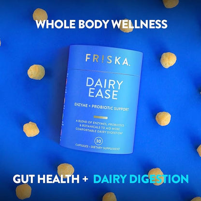 FRISKA Dairy Ease | Digestive Enzymes and Probiotics Supplement | Promotes Better Digestion | Natural Lactose Intolerance Relief & Support | 30 Capsules