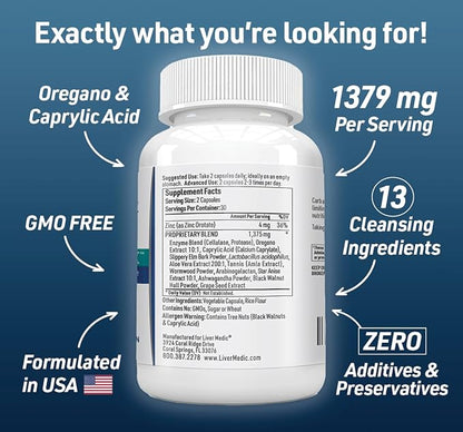Candida Complex Oregano Oil, Digestive Enzymes, Candida Cleanse, Non-GMO Probiotic Supplement with Organic Herbs, Caprylic Acid, Grape Seed Extract, 60 Vegetarian Capsules