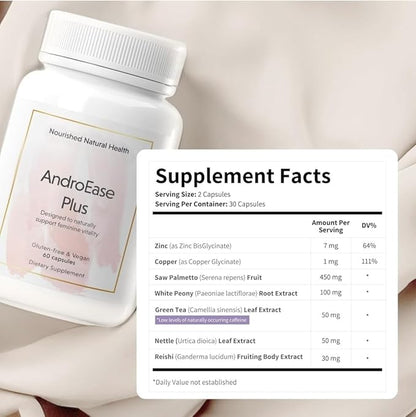 Nourished AndroEase Plus - Natural Balance Supplement for Women - Vegan Formula with Zinc & Saw Palmetto - 60 Capsules for Daily Wellness & Vitality - Made in USA