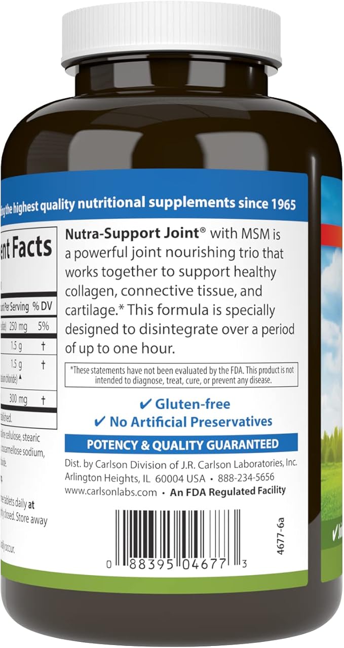Carlson - Nutra-Support, Glucosamine Chondroitin & MSM, Joint Function, Cartilage Support & Optimal Wellness, 120 tablets