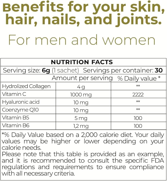 Hydrolyzed Collagen Peptides 30 Powder Packets with Vitamin C (1000mg) & Hyaluronic Acid, That Supports Hair, Skin, Nails & Joints, Orange Flavor, 30 Servings