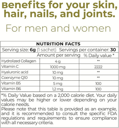 Hydrolyzed Collagen Peptides 30 Powder Packets with Vitamin C (1000mg) & Hyaluronic Acid, That Supports Hair, Skin, Nails & Joints, Orange Flavor, 30 Servings