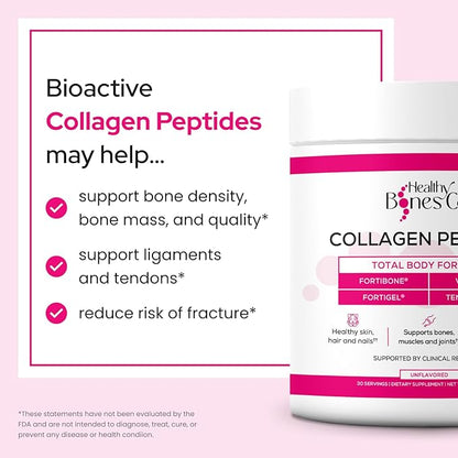 FORTIBONE Premium Bone Health Collagen Peptides w/Fortigel, Verisol & Tendoforte, Clinically-Supported for Bones Joints Skin Hair Nails, Hydrolyzed Collagen Complete, Anti-Aging Formula (30 Servings)