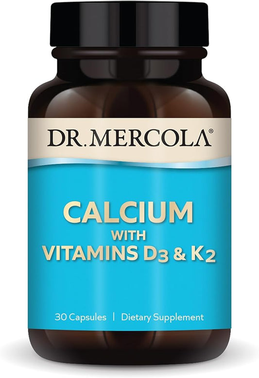 Dr. Mercola Calcium with Vitamins D3 & K2 - Supports Bone & Heart Health* - Calcium with Vitamins D3 & K2 - Eggshell-Derived - Non-GMO, Gluten-Free & Soy Free - 30 Capsules (30 Servings)