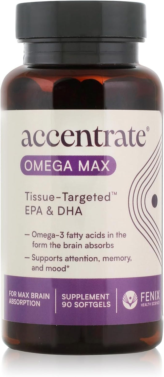 Accentrate Omega MAX w/LYSOVETA LPC | EPA & DHA Supplements for Brain Health | Focus, Memory, & Mood | 6X Better Absorption Than Fish Oil | Omega-3 Fatty Acid Supplements | 90 Softgels (Month)