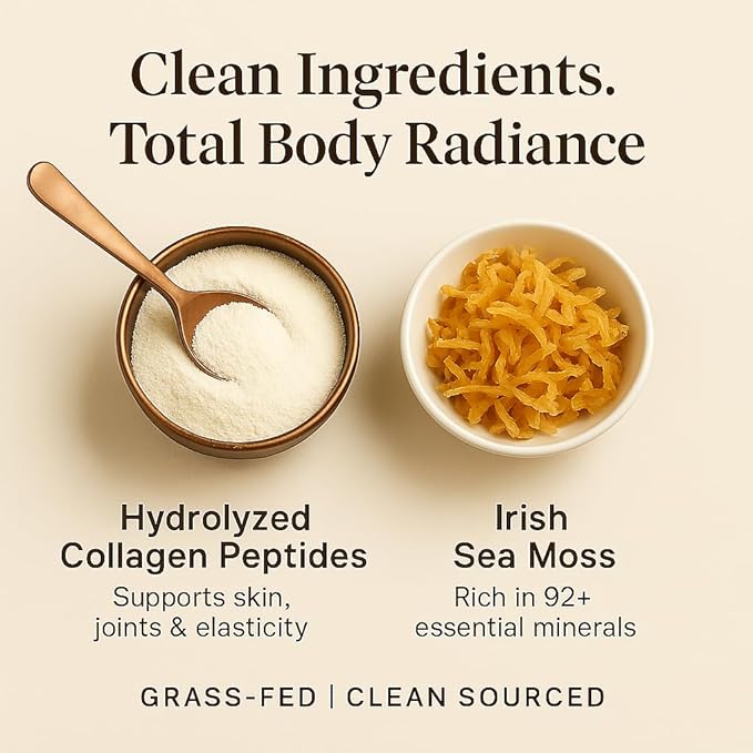 ORGANICS NATURE Collagen Peptides Powder with Irish Sea Moss Vanilla Caramel Flavored | Naturally Sourced Hydrolyzed Collagen w/Biotin for Hair, Skin, Nail, and Joint Support 30 Servings 380 gr