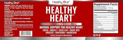 Healthy Heart - CoQ10 - Cholesterol - Circulation - Inflammation - Blood Pressure - Plaque - Cortisol - Arteries - LDL - HDL - Hawthorne - Beet Root - Garlic - Olive Leaf - Hibiscus - 120 Count