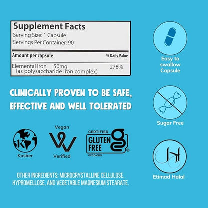 NovaFerrum All Good | Iron Capsule Supplements for Adults | Anemia | 50mg of Iron | 90 Servings | Sugar Free | Vegan | Gluten Free