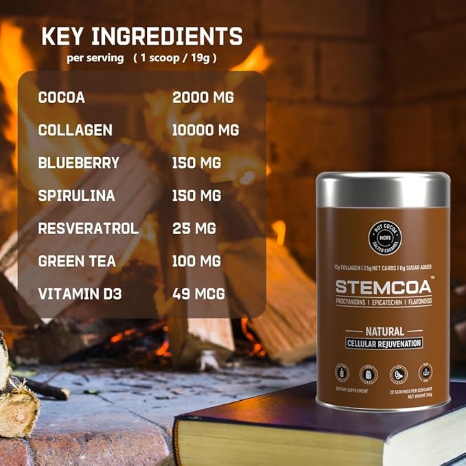NCR1 - Natural Cellular Renewal & Rejuvenation, Salted Caramel Flavor, Hydrolyzed Bovine Collagen Powder with Cocoa & Resveratrol, Non-GMO, Gluten Free & Keto Diets