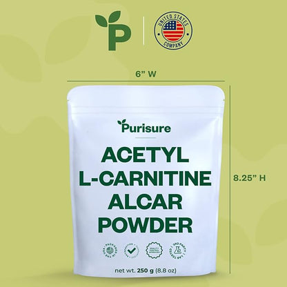 Acetyl L-Carnitine Powder, 250g, ALCAR Powder, Amino Acid Supplement, Acetyl L-Carnitine Supplement for Better Cognitive Performance and Muscular Endurance, Gluten Free, Non-GMO, 500 Servings