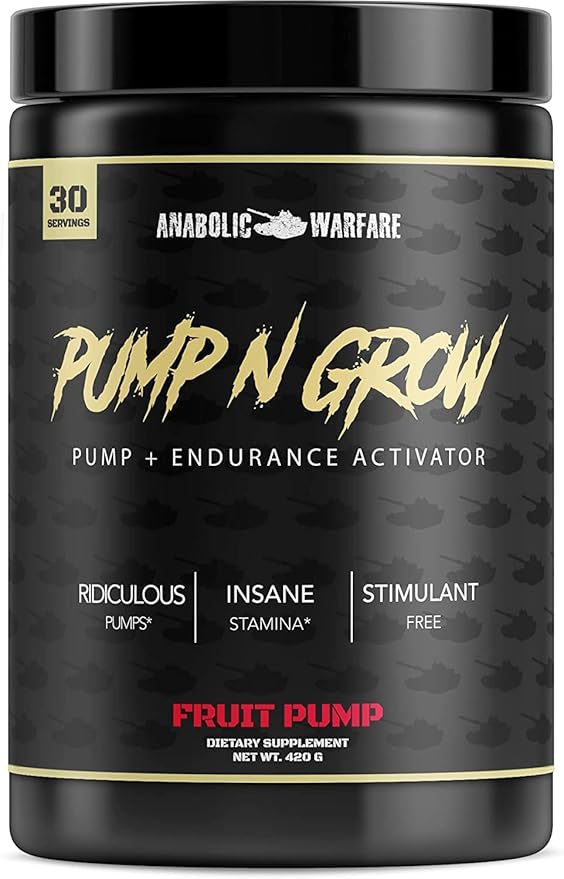 Anabolic Warfare Pump-N-Grow Muscle Pump Supplement Caffeine Free Pre Workout with L-Citrulline, L-Arginine, Beta-Alanine (Fruit Explosion– 30 Servings)