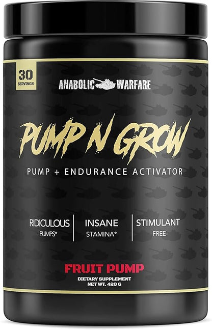 Anabolic Warfare Pump-N-Grow Muscle Pump Supplement Caffeine Free Pre Workout with L-Citrulline, L-Arginine, Beta-Alanine (Fruit Explosion– 30 Servings)