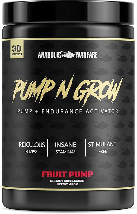 Anabolic Warfare Pump-N-Grow Muscle Pump Supplement Caffeine Free Pre Workout with L-Citrulline, L-Arginine, Beta-Alanine (Fruit Explosion– 30 Servings)