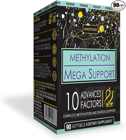 Actif Methylation Mega Support with 10 Advanced Factors and Organic Folate ? 100% Natural, Non-GMO, 90 Count, Magnesia Original Flavor