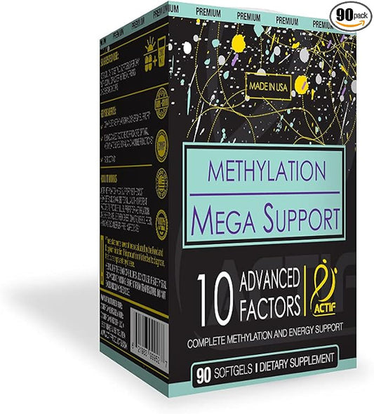 Actif Methylation Mega Support with 10 Advanced Factors and Organic Folate ? 100% Natural, Non-GMO, 90 Count, Magnesia Original Flavor