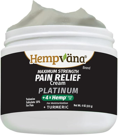 Hempvana Platinum Maximum Strength Relief Cream 4X Hemp for Muscles, Joints, Back, Knees, Shoulders, Neck, Elbows, Hands, Feet. AS-SEEN-ON-TV. Odor-Free, Non-Greasy, Quickly Absorbs, 4X More Hemp