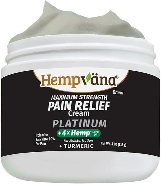 Hempvana Platinum Maximum Strength Relief Cream 4X Hemp for Muscles, Joints, Back, Knees, Shoulders, Neck, Elbows, Hands, Feet. AS-SEEN-ON-TV. Odor-Free, Non-Greasy, Quickly Absorbs, 4X More Hemp