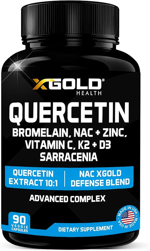 X Gold Health Quercetin Complex | XGold Defense Blend: Immune Support with 10:1 Quercetin Extract, Bromelain, NAC, Zinc, Vitamin C, K2 + D3, Elderberry, Turmeric, Ginger, and More