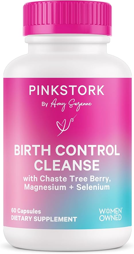 Pink Stork Birth Control Cleanse to Support Hormone Balance, with Chaste Tree Berry (Vitex), Magnesium, and Selenium, Period Support for Conception, Fertility Supplements for Women - 60 Capsules