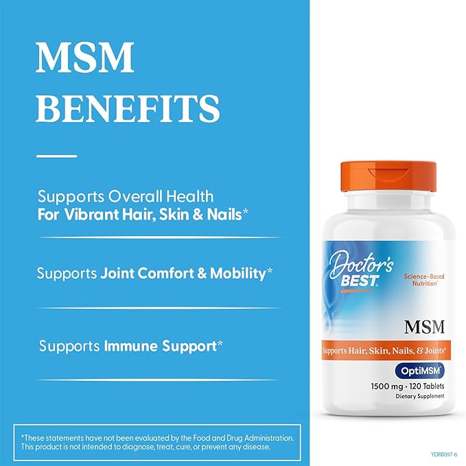 Doctors Best MSM, Supports Hair, Skin, Nails, & Joints, Non-GMO, Gluten Free, Vegan 120 Tablets